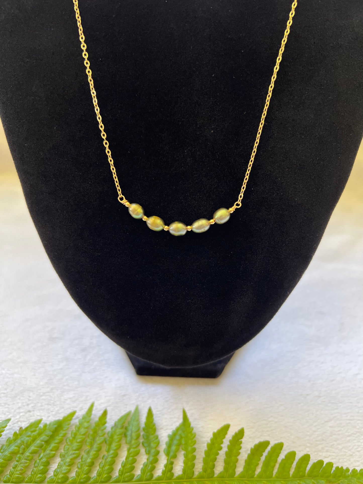 Pistachio Pearl Bar Necklace