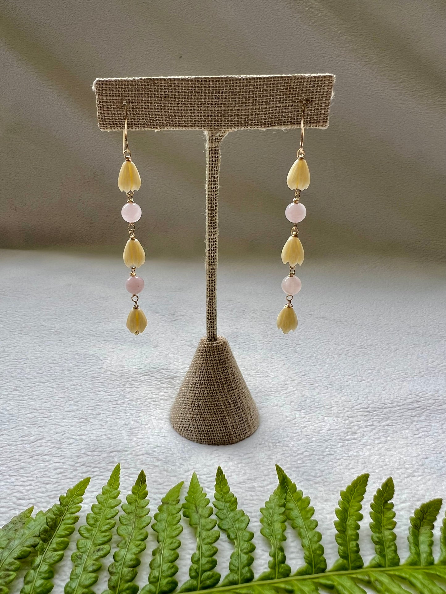 ‘Elima Pīkake & Rose Quartz Earrings