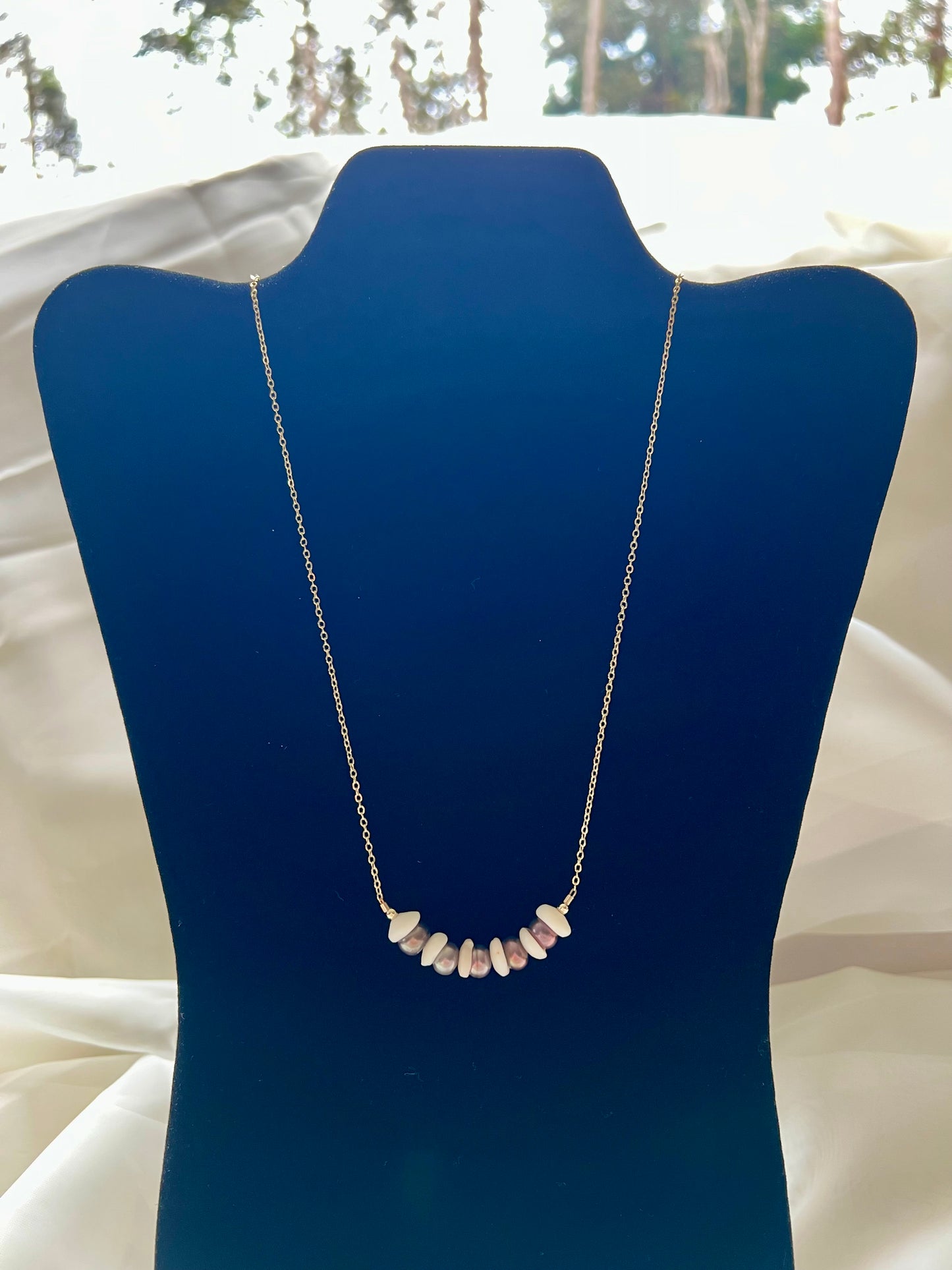 Puka & Pearl Bar Necklace