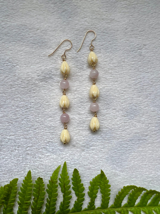 ‘Elima Pīkake & Rose Quartz Earrings