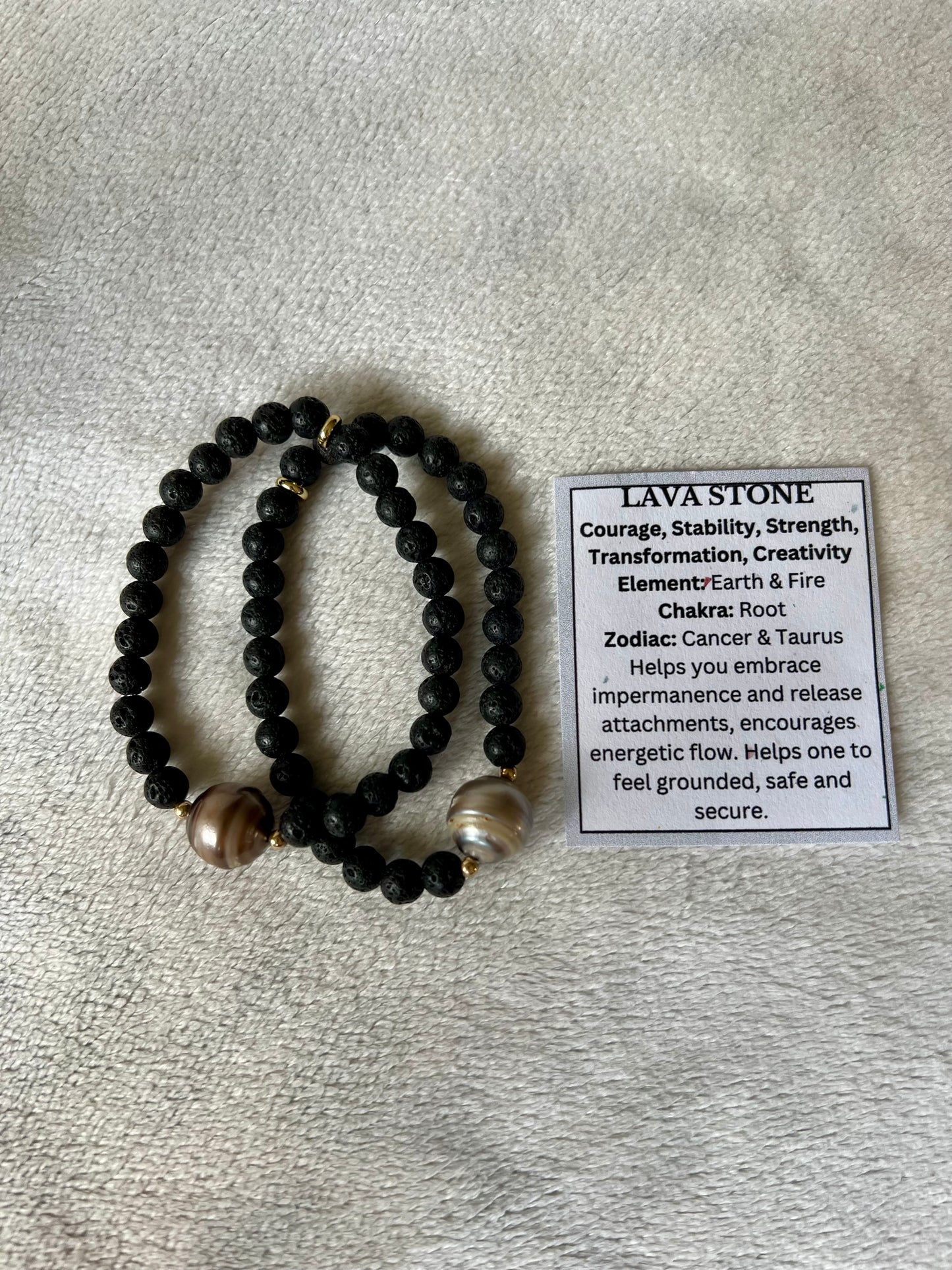 Tahitian Pearl & Lava Stone Bracelet