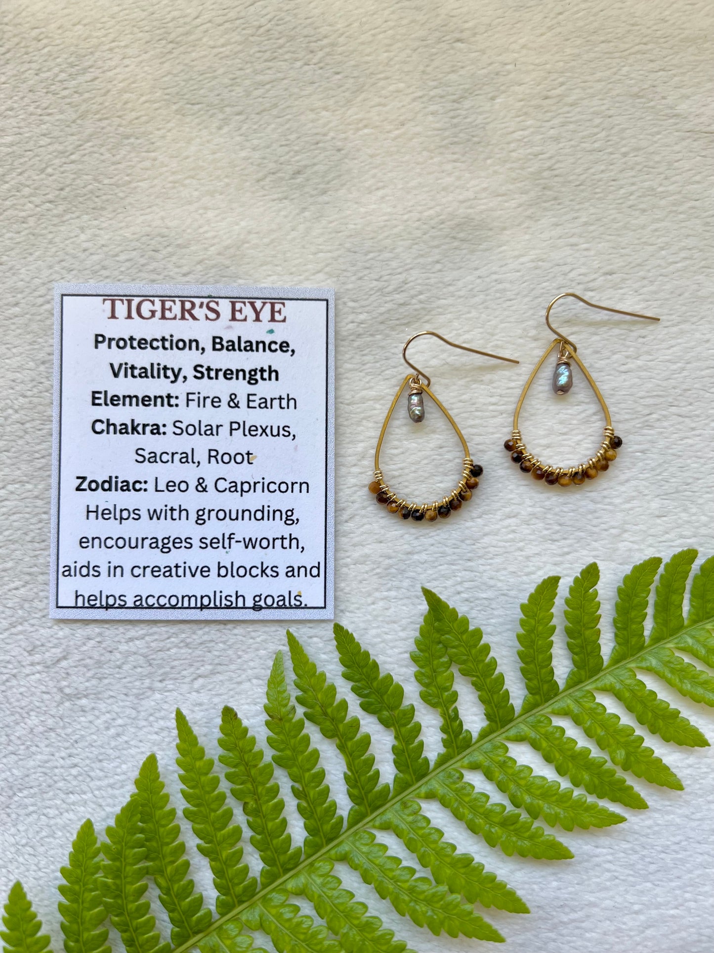 Keleawe Drops in Tiger’s Eye & Pearl