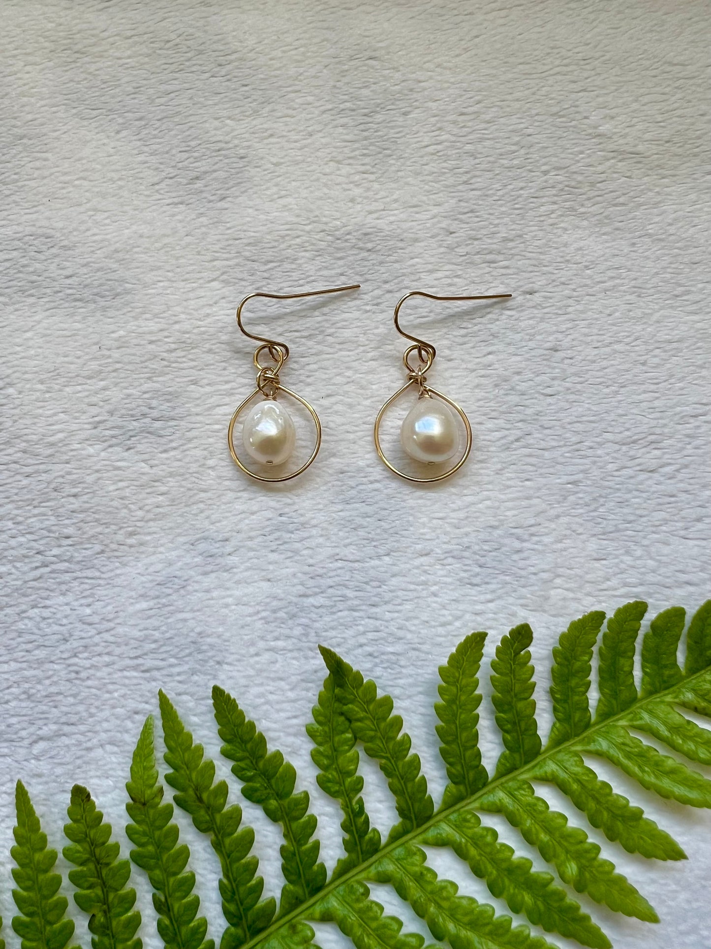 White Baroque Pearl Mini Hoops