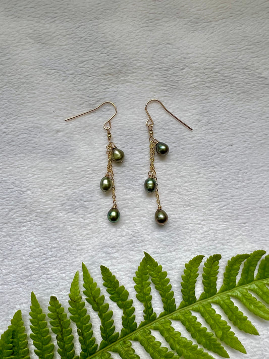 Triple Pistachio Pearl Earrings