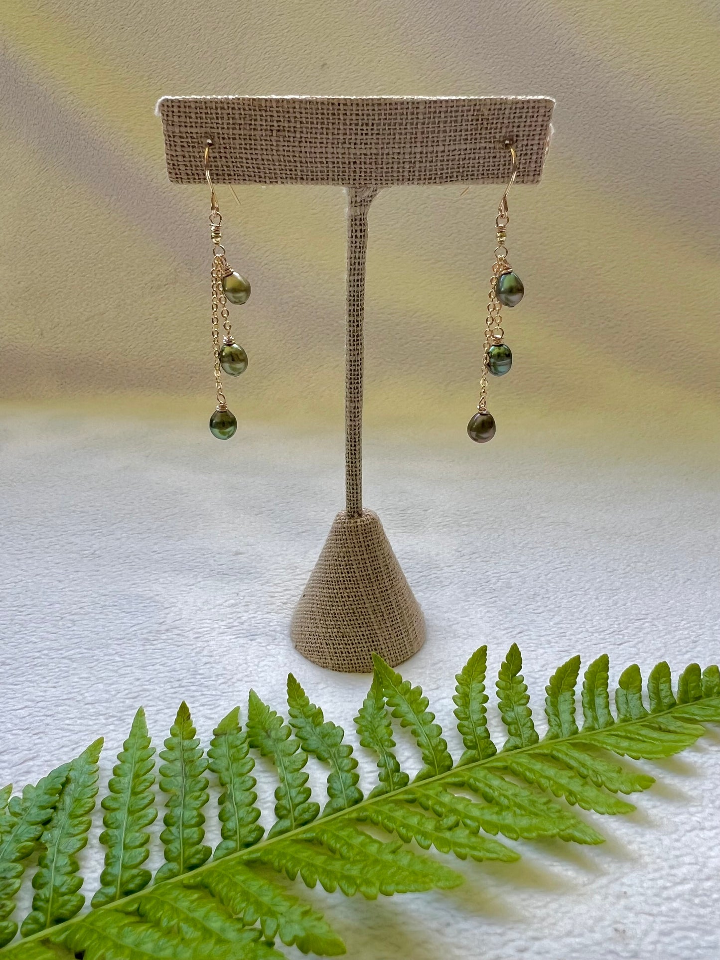 Triple Pistachio Pearl Earrings
