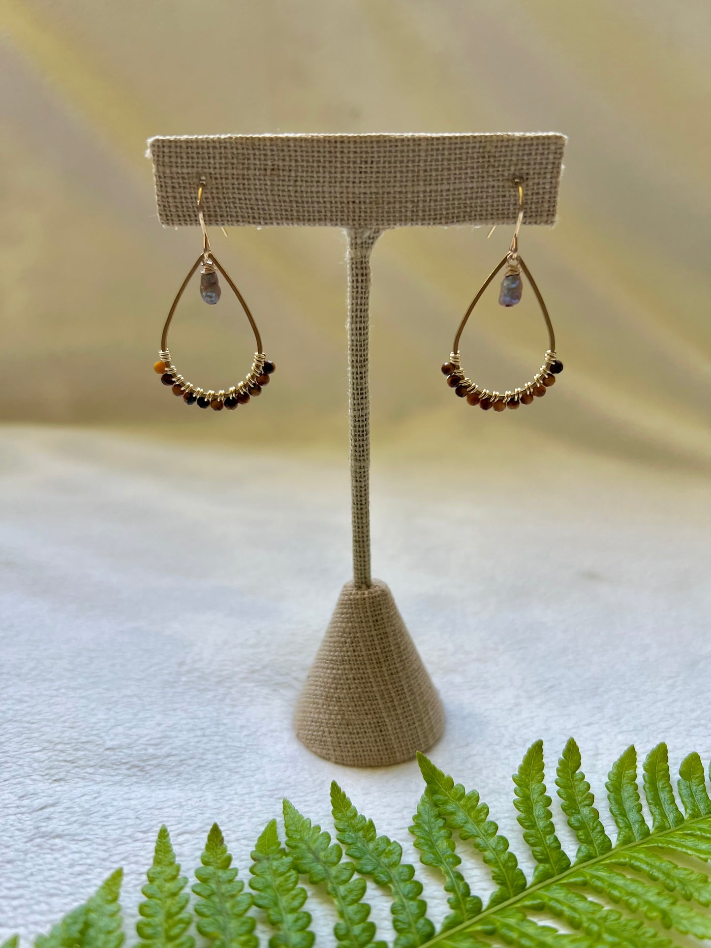 Keleawe Drops in Tiger’s Eye & Pearl