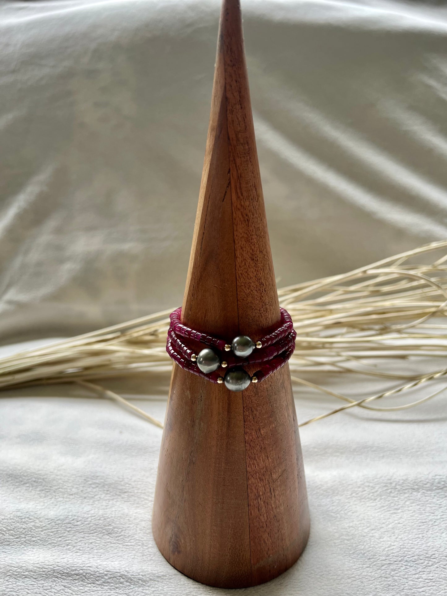 Tahitian Pearl & Ruby Jade Bracelet