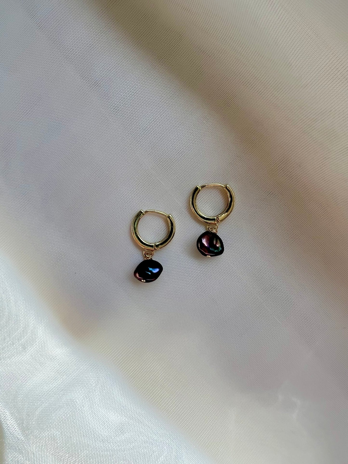 Black Keshi Pearl Huggies