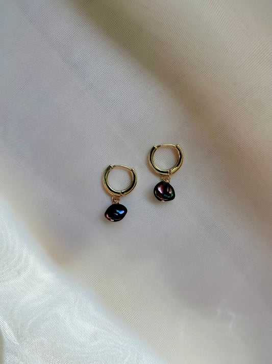 Black Keshi Pearl Huggies