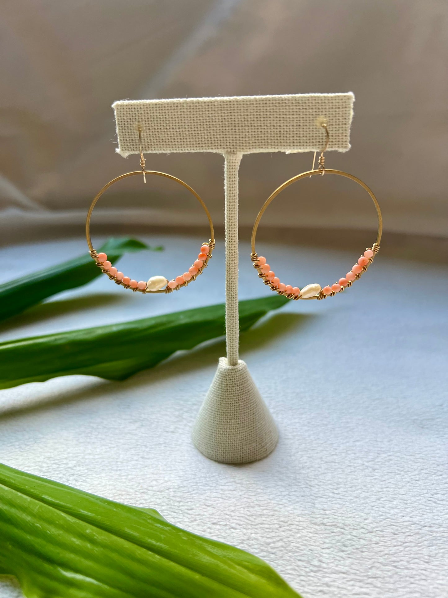 Keleawe Hoops in Pink Coral & Pearl