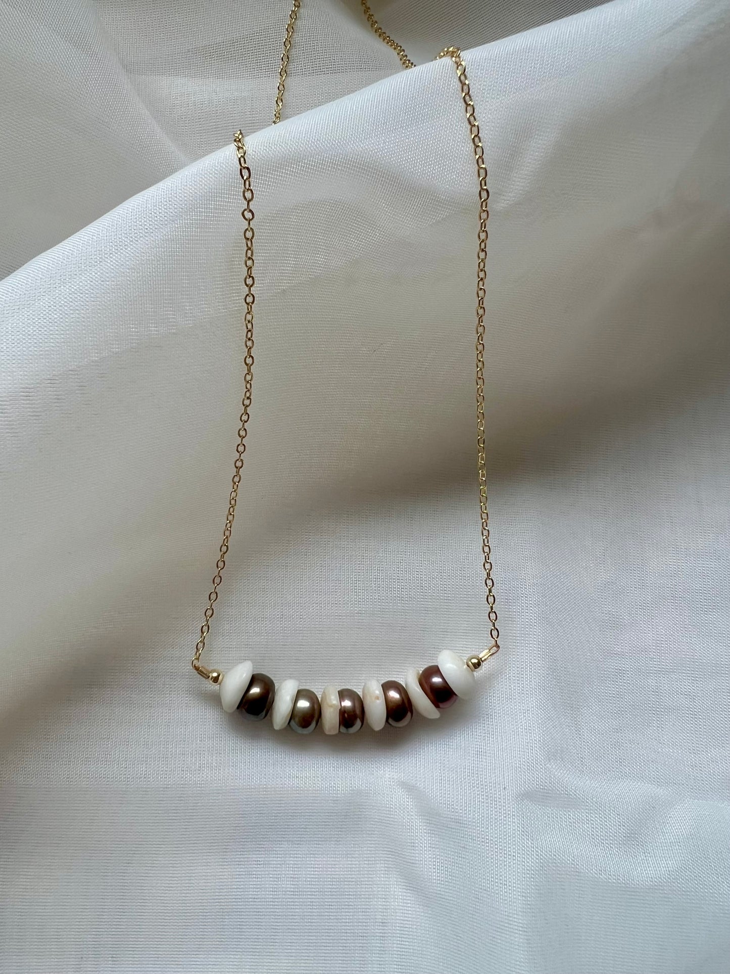 Puka & Pearl Bar Necklace