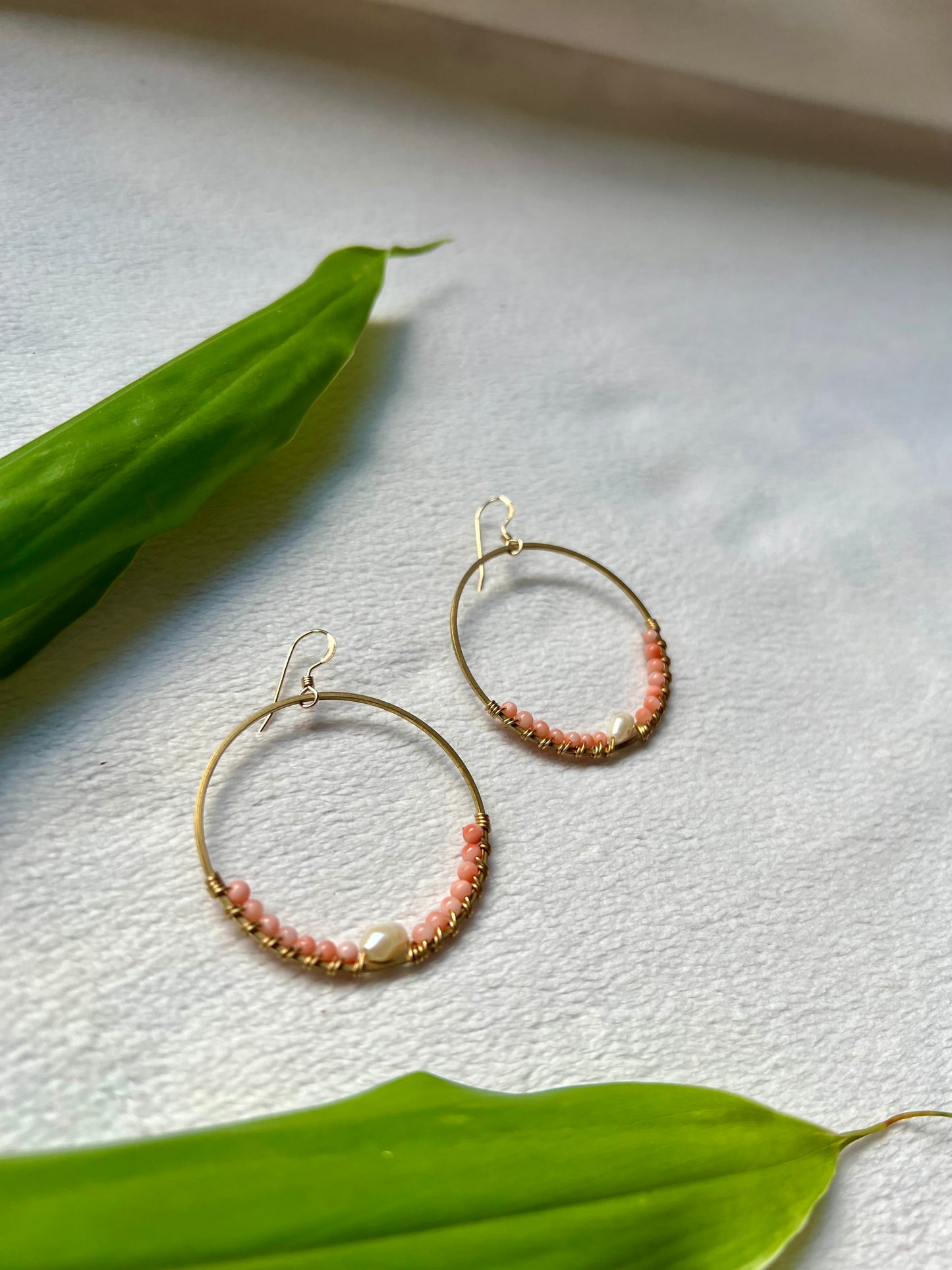 Keleawe Hoops in Pink Coral & Pearl