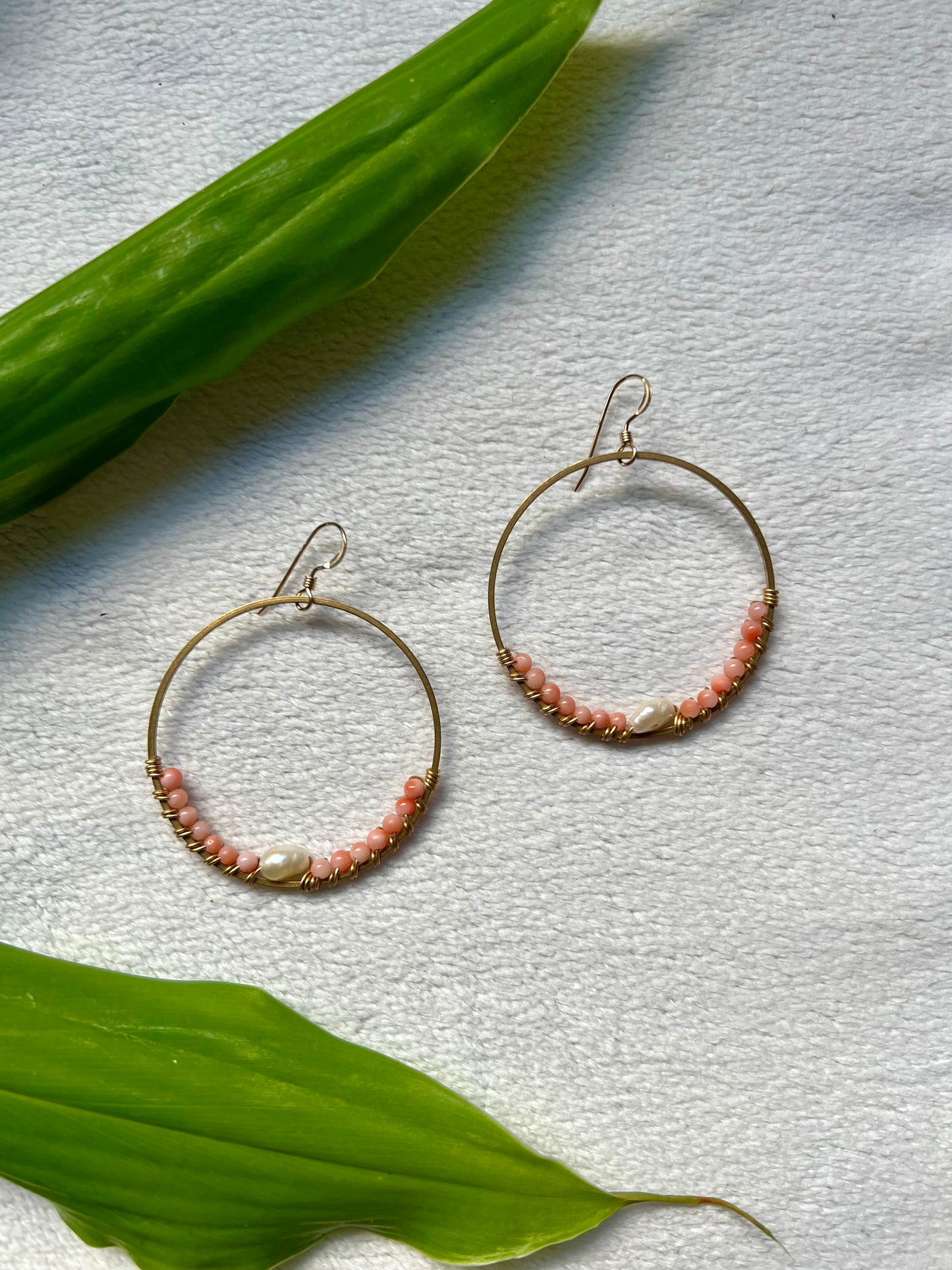 Keleawe Hoops in Pink Coral & Pearl