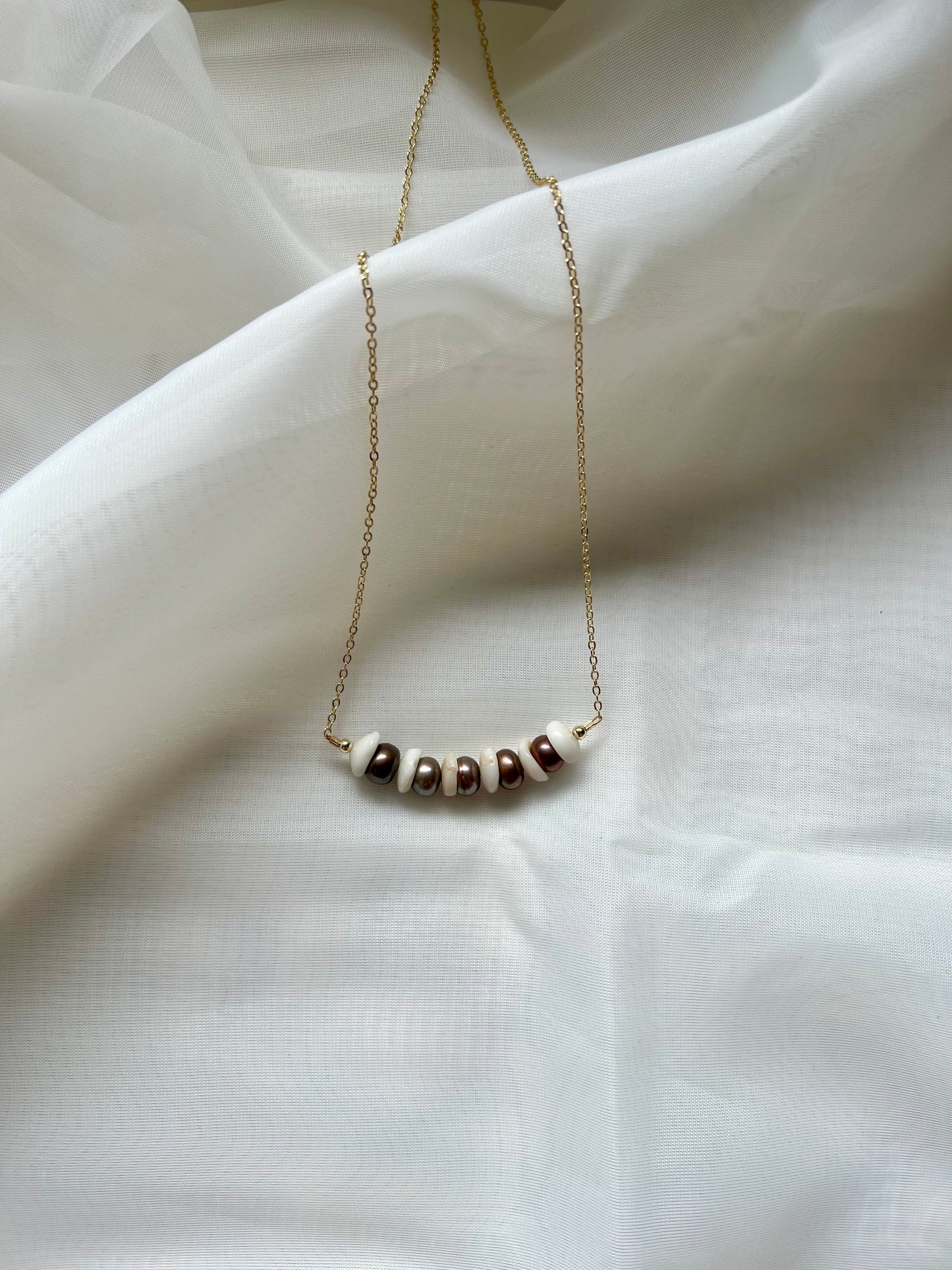 Puka & Pearl Bar Necklace